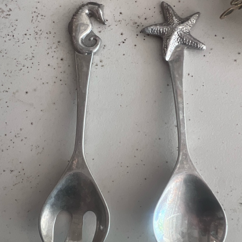 VTG 1992 Mariposa Salad Serving Starfish Spoon & Seahorse Fork Sea Nautical Set
